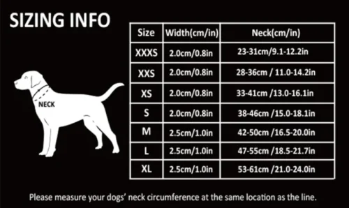 Guide taille Collier Chien Waterproof PVC