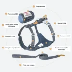 Infographie montrant les points forts du harnais ergonomique en Tweed
