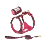 Harnais élégant pour chien en Tweed coloris rouge Piment
