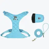 Ensemble complet harnais + laisse + pop bag porté par un chien