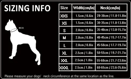 Collier pour chien en Mesh Truelove : confortable et respirant Guide des tailles Collier pour chien en Mesh Truelove