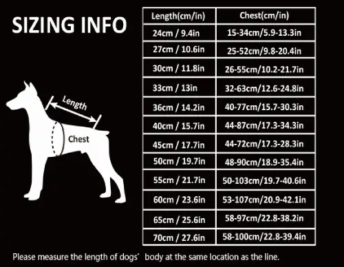 Manteau hiver pour chien Snow : Chaud & Confortable Truelove Manteau hiver pour chien Snow - guide des tailles