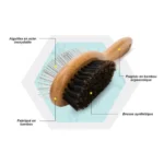 Caractéristiques de la brosse Truelove : picots en acier inoxydable, poils de sanglier naturels pour un brossage optimal.