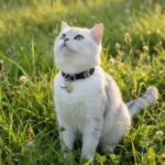 Chat blanc portant le collier de sécurité noir TrueLove TLC5313, mettant en valeur son design sobre et élégant