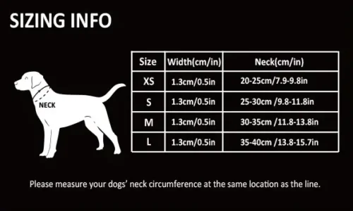 Tableau des mesures pour ajuster correctement le collier TrueLove TLC5411 au cou de votre chat