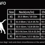 Tableau des mesures (poitrail et cou) pour choisir la taille de harnais idéale selon la race de votre chien