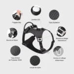 Infographie détaillant les avantages du harnais TLH6771 : visibilité, solidité UHMWPE et ergonomie