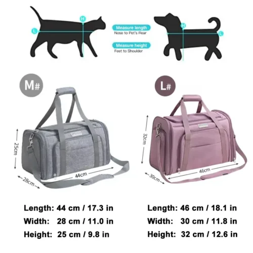 Tableau des dimensions M et L pour le sac de transport extensible Truelove.