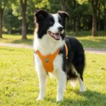 Border Collie portant le harnais éco-conçu Truelove TLH3012 lors d'une promenade en extérieur