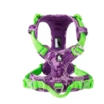 Harnais ergonomique anti-traction pour chien Truelove avec motifs de feuilles tropicales violettes et sangles vert fluo