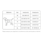 Tableau des tailles du harnais Truelove VividFit de XS à XL avec mesures du tour de poitrail pour chien
