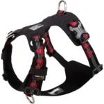 Harnais léger et anti-traction pour chien Colorado Plus coloris noir avec surpiqûres rouges.