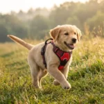 Chien de face portant le harnais en Y Truelove qui dégage totalement la trachée et les épaules