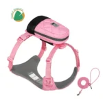 Ensemble complet pour chien avec harnais ergonomique rose, sacoche clipsable et laisse assortie en matériaux biosourcés
