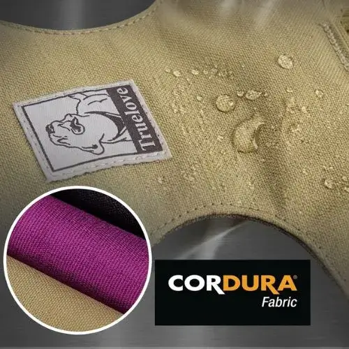 Tissu Deperlant Cordura Harnais Chien Tissu Cordura déperlant et imperméable du harnais pour chien avec gouttes d'eau à la surface.